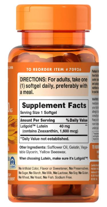 (2 pack) Lutein 40 mg with Zeaxanthin, 120 Softgels by Puritan's Pride