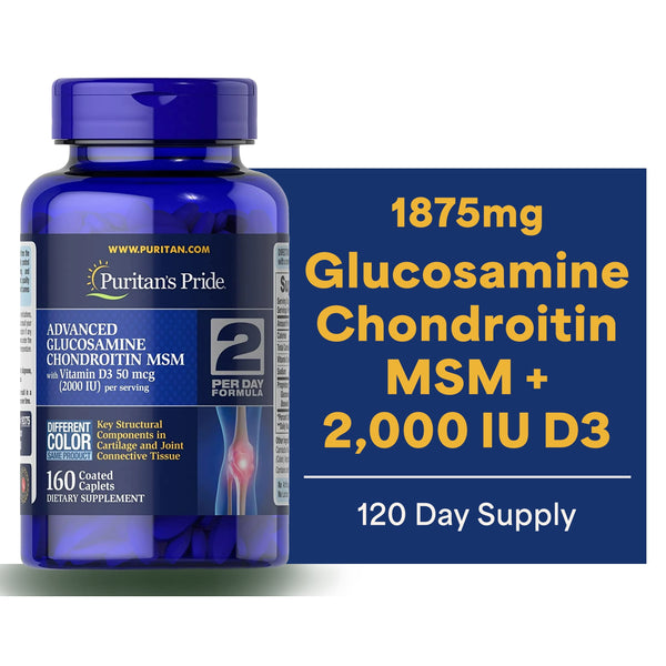 Puritan's Pride Advanced Glucosamine Chondroitin MSM with Vitamin D3 50mcg (2000 IU), Dietary Supplement for Joint Health, 80 Servings, 160 Coated Tablets