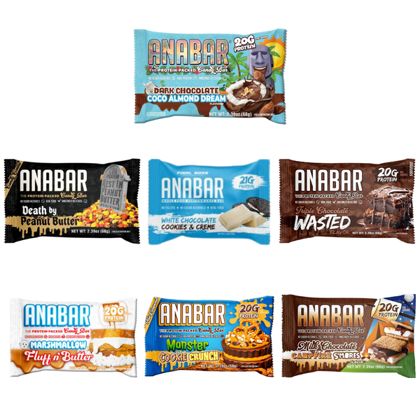 Anabar Protein 7 Bars, Smores, Cookies, Coco Almond, Fluff, PB, Choc, Monster