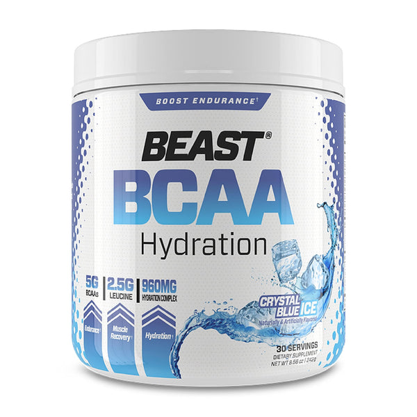 Beast Sports Nutrition BCAA Hydration, Crystal Blue Ice - 8.56 oz - Supports Muscle Endurance, Hydration & Recovery - Includes 5g of BCAAs & Coconut Water - 30 Servings